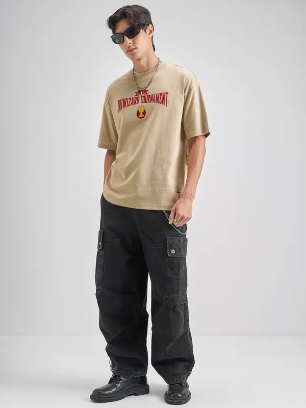 WB By Highlander Men Beige Hungarian Horntail Printed Round Neck T-Shirt