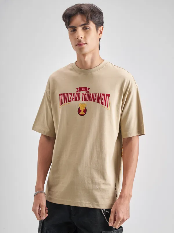 WB By Highlander Men Beige Hungarian Horntail Printed Round Neck T-Shirt