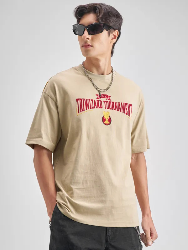 WB By Highlander Men Beige Hungarian Horntail Printed Round Neck T-Shirt