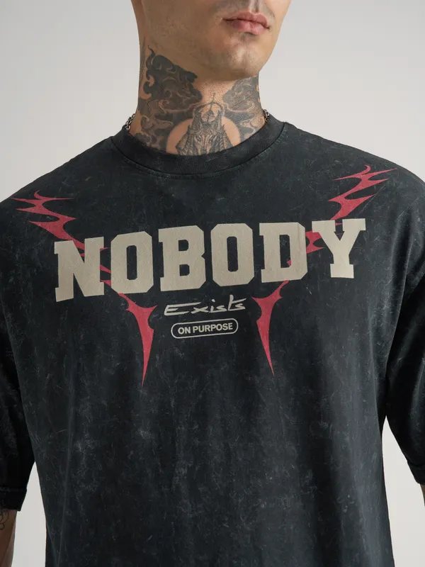 WB By Highlander Men Black Rick And Morty Printed Round Neck Oversized Fit T-Shirt