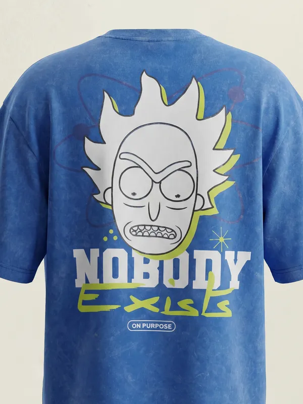 Highlander Men Blue Printed Round Neck Oversized Fit T-Shirt