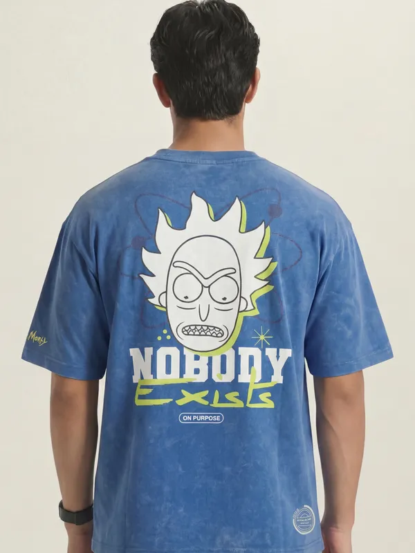 Highlander Men Blue Printed Round Neck Oversized Fit T-Shirt