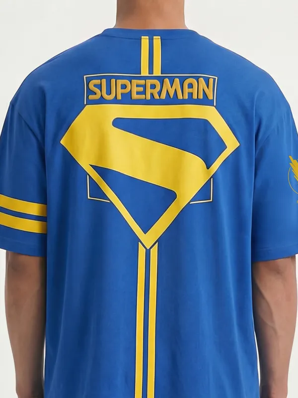 DC By Highlander Men Blue Superman Printed Round Neck Oversized Fit T-Shirt