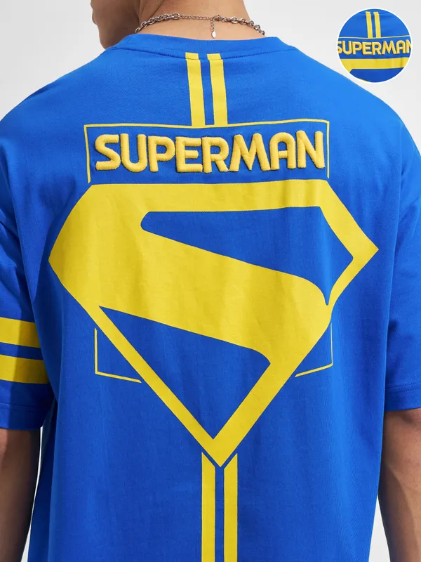 DC By Highlander Men Blue Superman Printed Round Neck Oversized Fit T-Shirt