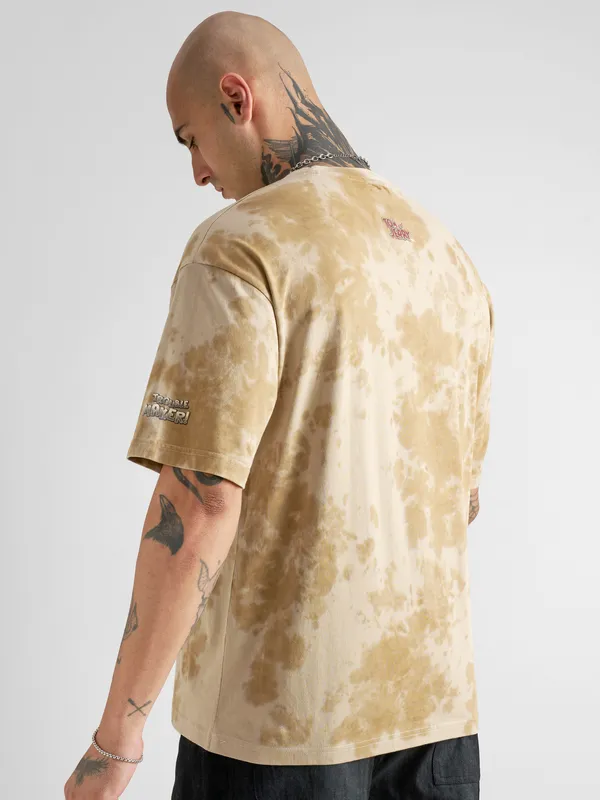 WB By Highlander Men Beige Tom And Jerry Printed Round Neck Oversized Fit T-Shirt