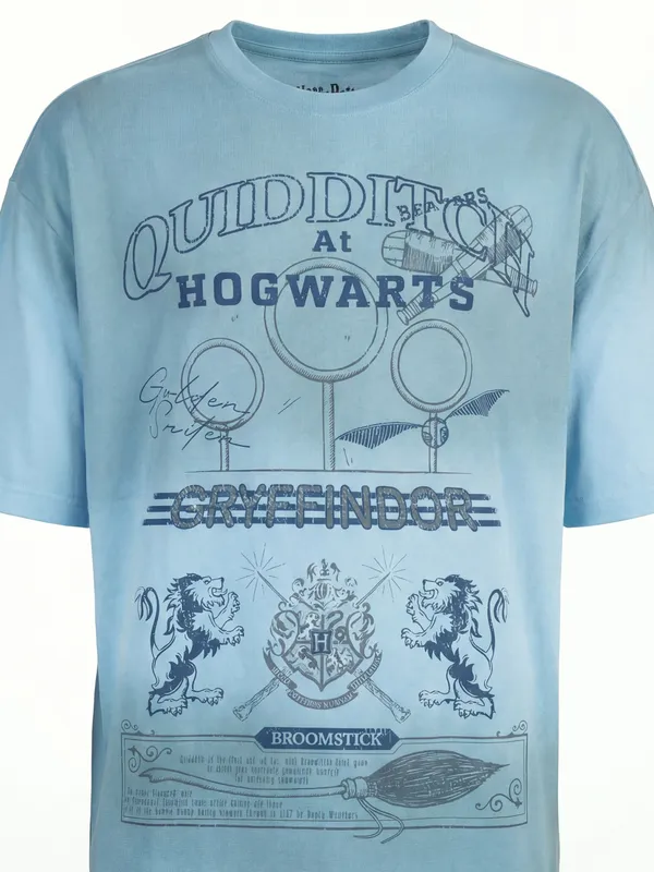 WB By Highlander Men Blue Harry Potter Printed Round Neck Oversized Fit T-Shirt