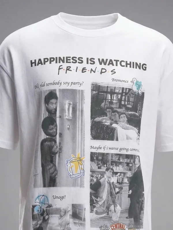 Highlander Men White FRIENDS Printed Round Neck T-Shirt