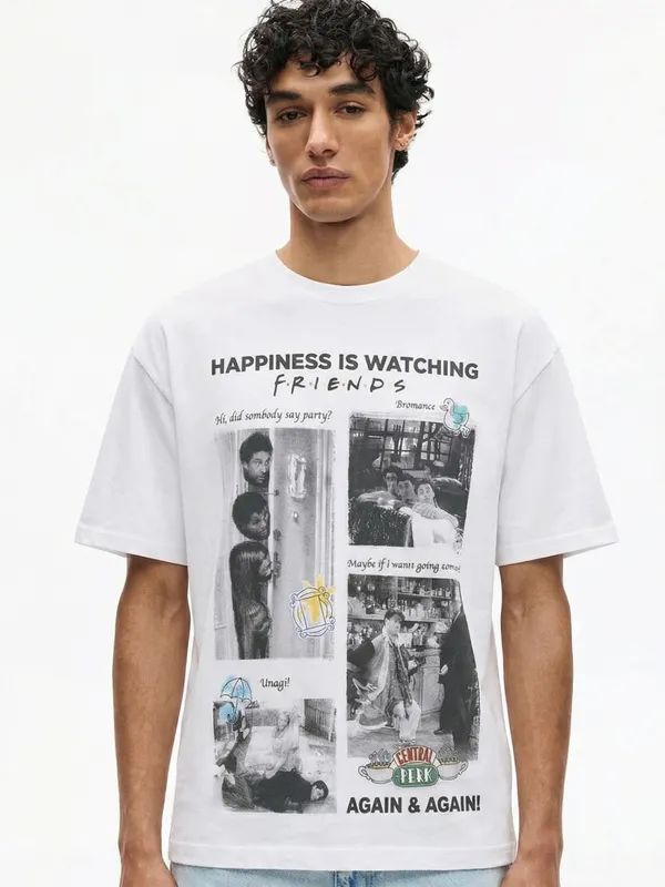 Highlander Men White FRIENDS Printed Round Neck T-Shirt