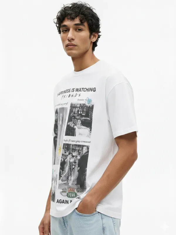 Highlander Men White FRIENDS Printed Round Neck T-Shirt