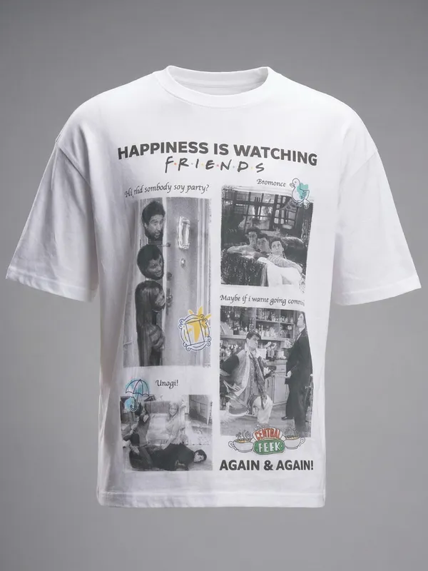 Highlander Men White FRIENDS Printed Round Neck T-Shirt