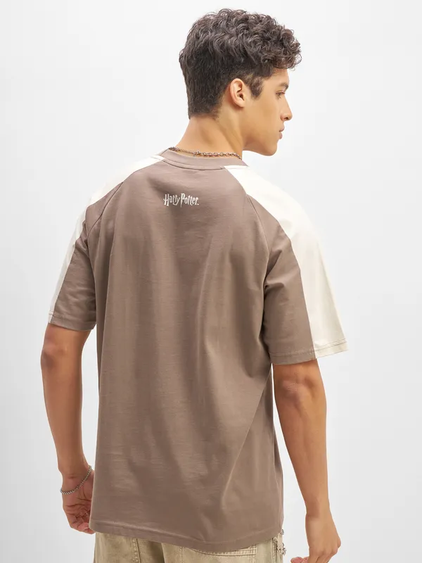 WB By Highlander Men Taupe Harry Potter Printed Round Neck T-Shirt