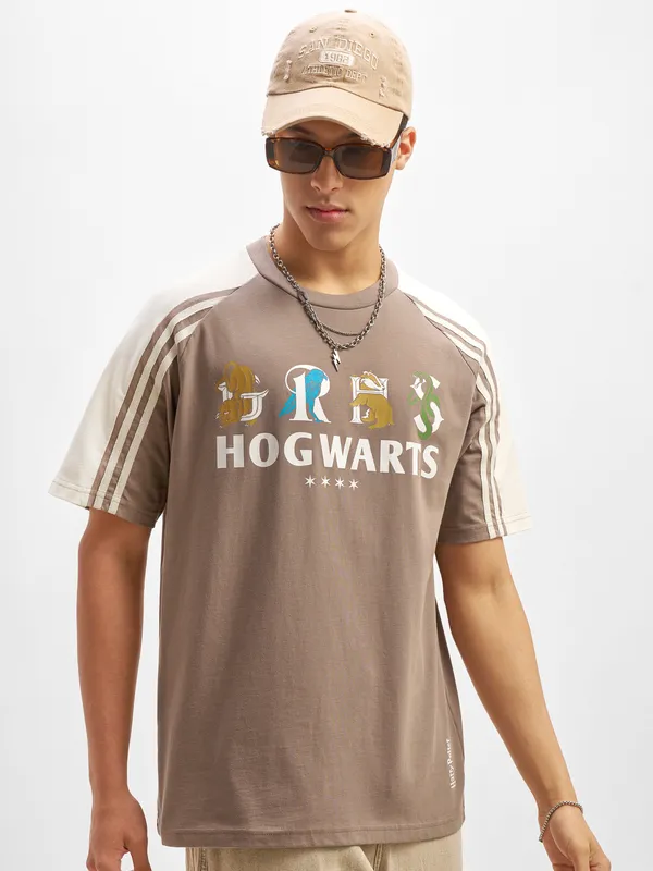 WB By Highlander Men Taupe Harry Potter Printed Round Neck T-Shirt