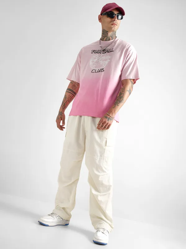 WB By Highlander Men Pink Looney Tunes Printed Round Neck Oversized Fit T-Shirt