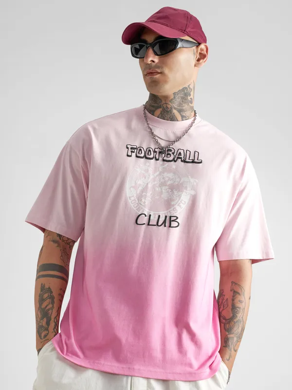 WB By Highlander Men Pink Looney Tunes Printed Round Neck Oversized Fit T-Shirt