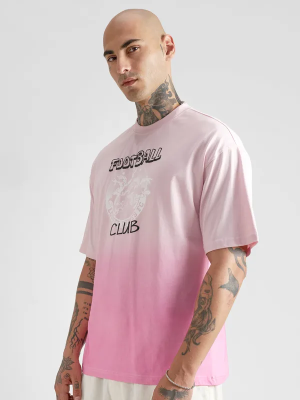 WB By Highlander Men Pink Looney Tunes Printed Round Neck Oversized Fit T-Shirt