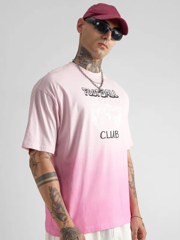 WB By Highlander Men Pink Looney Tunes Printed Round Neck Oversized Fit T-Shirt