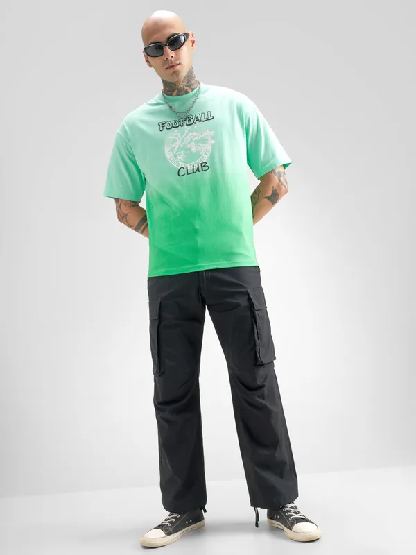 WB By Highlander Men Green Looney Tunes Printed Round Neck Oversized Fit T-Shirt