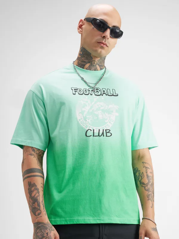 WB By Highlander Men Green Looney Tunes Printed Round Neck Oversized Fit T-Shirt