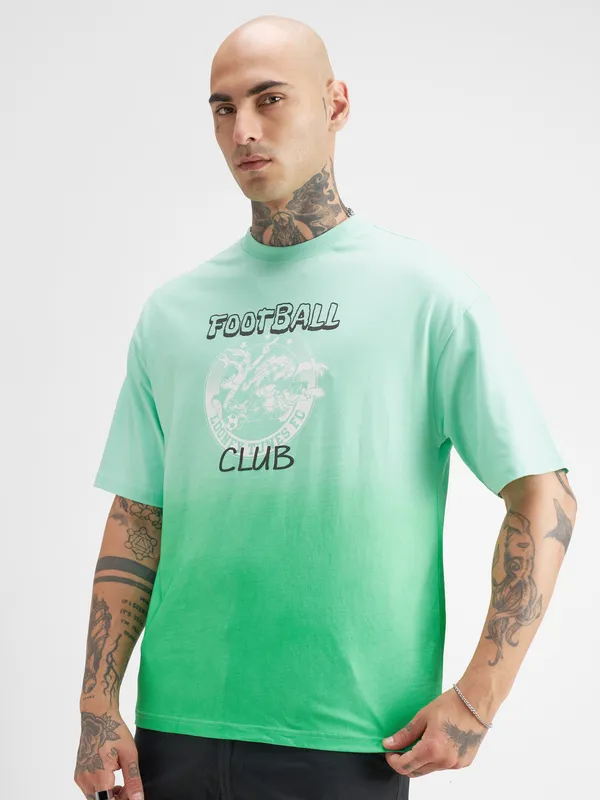 WB By Highlander Men Green Looney Tunes Printed Round Neck Oversized Fit T-Shirt