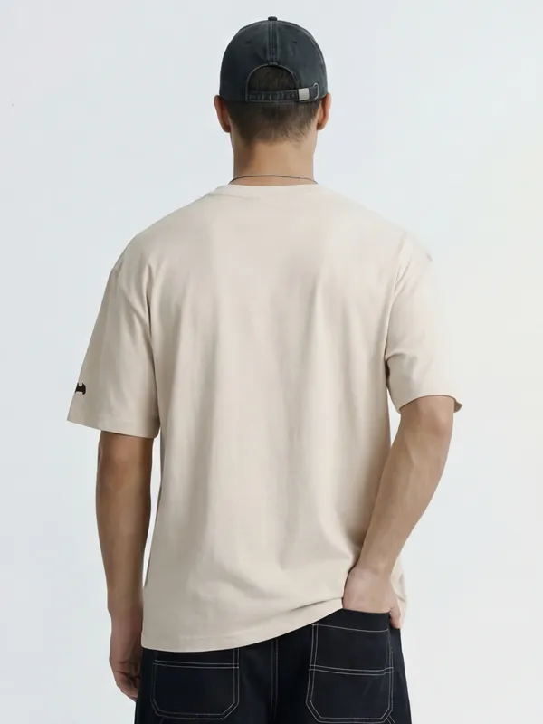 WB By Highlander Men Beige Batman Printed Round Neck Oversized Fit T-Shirt