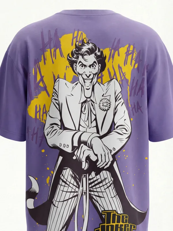 DC By Highlander Men Purple Joker Printed Round Neck Oversized Fit T-Shirt