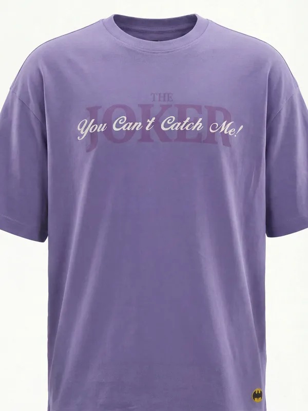 DC By Highlander Men Purple Joker Printed Round Neck Oversized Fit T-Shirt