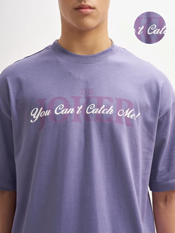 DC By Highlander Men Purple Joker Printed Round Neck Oversized Fit T-Shirt
