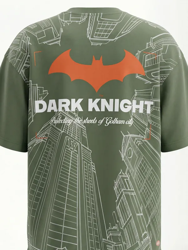 DC By Highlander Men Olive Batman Printed Round Neck Oversized Fit T-Shirt