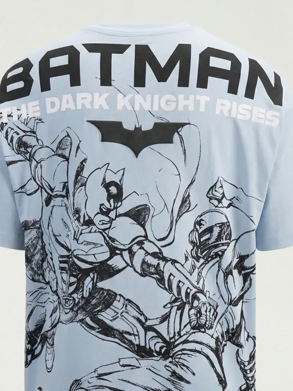 DC By Highlander Men Blue Batman Printed Round Neck Oversized Fit T-Shirt