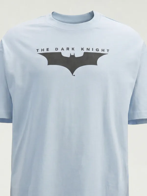 DC By Highlander Men Blue Batman Printed Round Neck Oversized Fit T-Shirt
