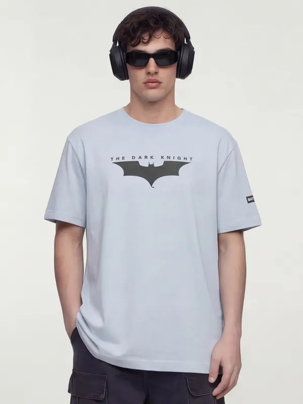 DC By Highlander Men Blue Batman Printed Round Neck Oversized Fit T-Shirt