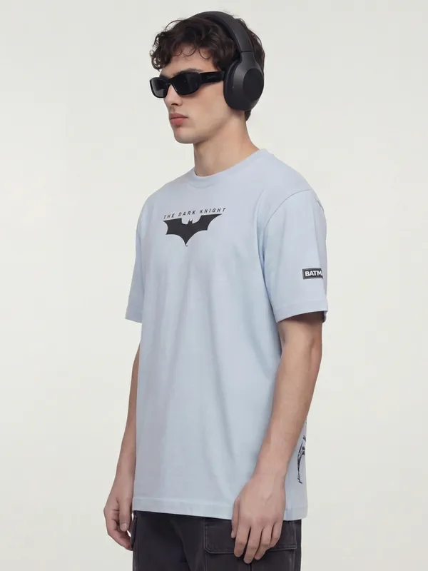 DC By Highlander Men Blue Batman Printed Round Neck Oversized Fit T-Shirt