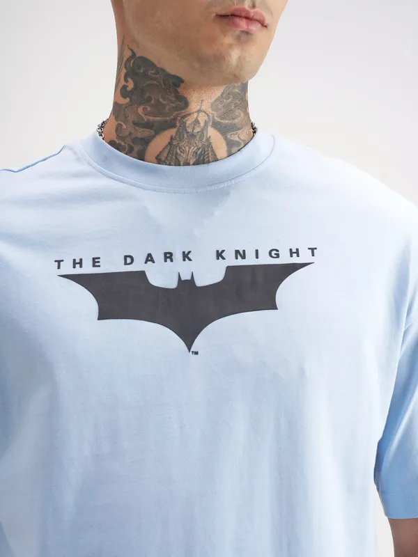 DC By Highlander Men Blue Batman Printed Round Neck Oversized Fit T-Shirt