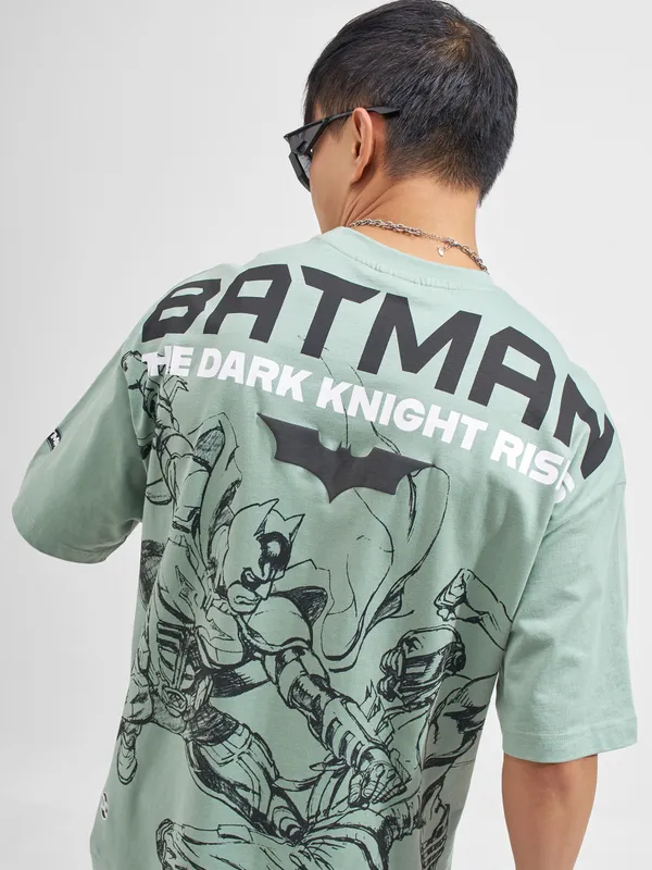 DC By Highlander Men Green Batman Printed Round Neck Oversized Fit T-Shirt