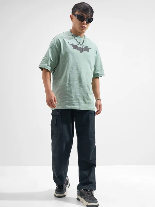 DC By Highlander Men Green Batman Printed Round Neck Oversized Fit T-Shirt