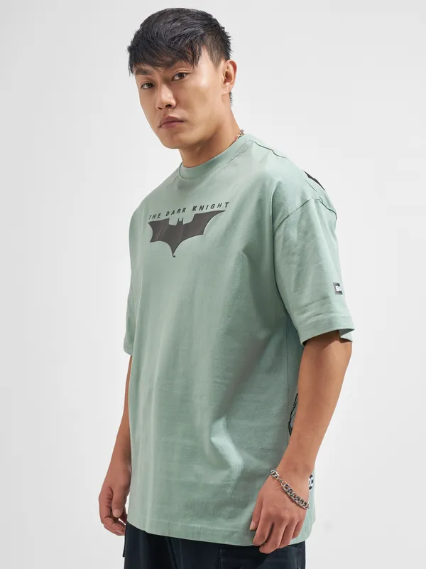 DC By Highlander Men Green Batman Printed Round Neck Oversized Fit T-Shirt