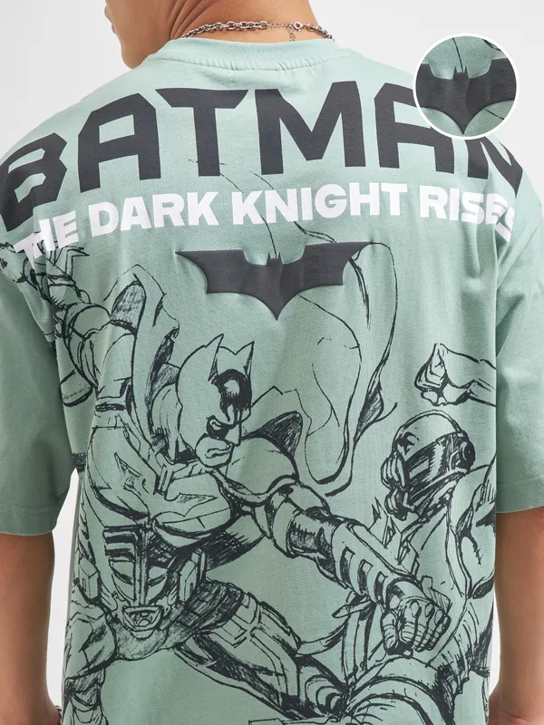 DC By Highlander Men Green Batman Printed Round Neck Oversized Fit T-Shirt