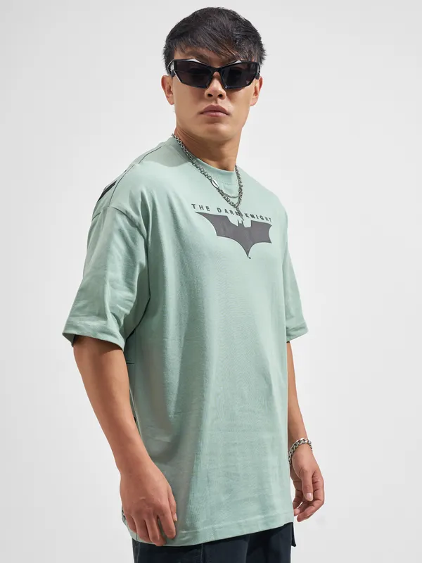DC By Highlander Men Green Batman Printed Round Neck Oversized Fit T-Shirt