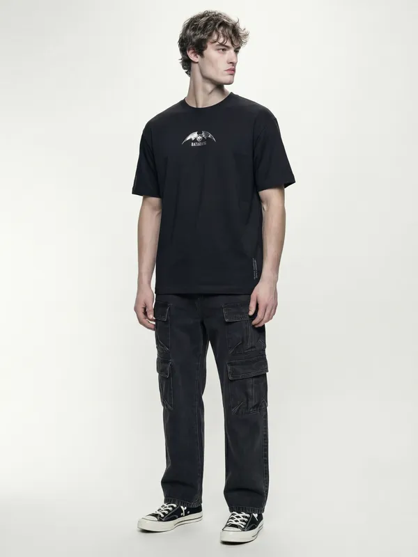 DC By Highlander Men Black Batman Printed Round Neck T-Shirt