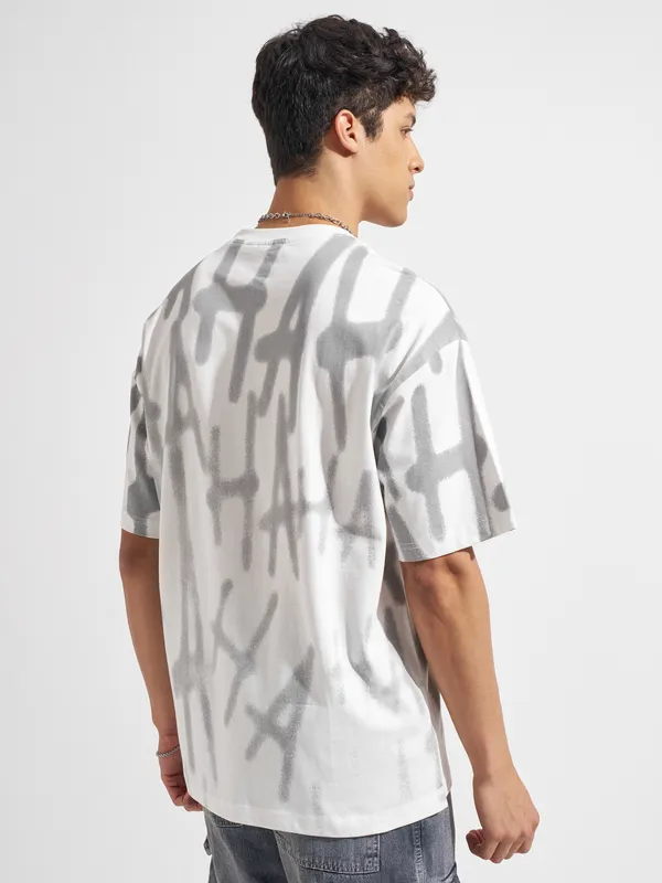 WB By Highlander Men White Joker Printed Round Neck Oversized Fit T-Shirt