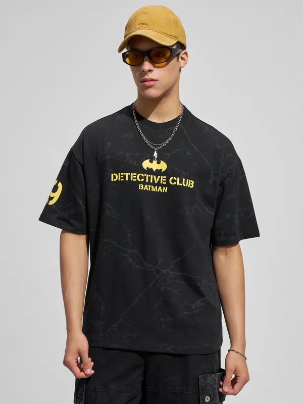 WB By Highlander Men Black Batman Printed Round Neck Oversized Fit T-Shirt