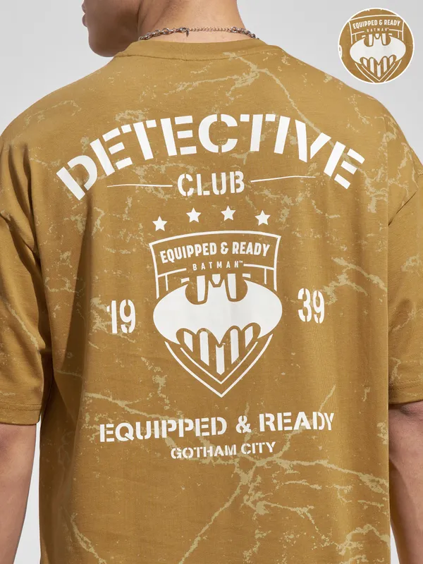 WB By Highlander Men Mustard Batman Printed Round Neck Oversized Fit T-Shirt