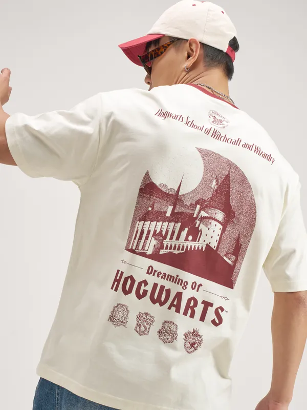 WB By Highlander Men Off White Harry Potter Printed Round Neck T-Shirt
