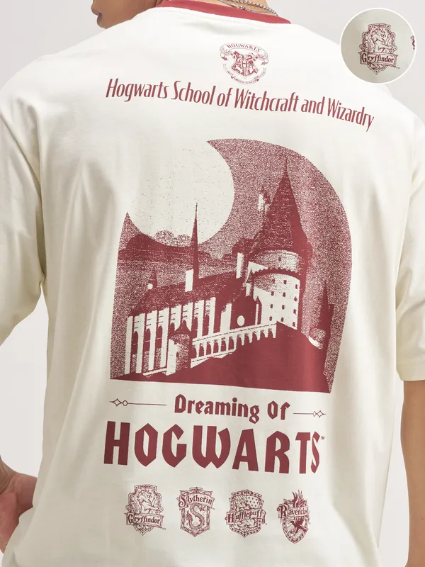WB By Highlander Men Off White Harry Potter Printed Round Neck T-Shirt