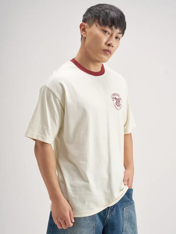 WB By Highlander Men Off White Harry Potter Printed Round Neck T-Shirt
