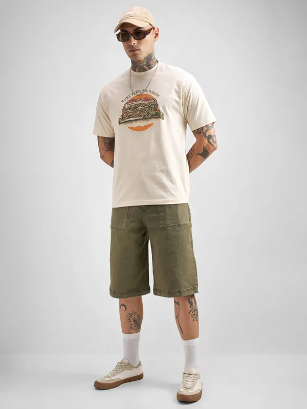 WB By Highlander Men Cream Harry Potter Printed Round Neck T-Shirt