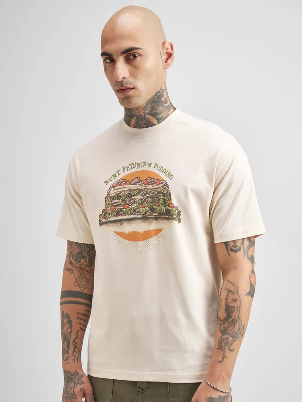 WB By Highlander Men Cream Harry Potter Printed Round Neck T-Shirt