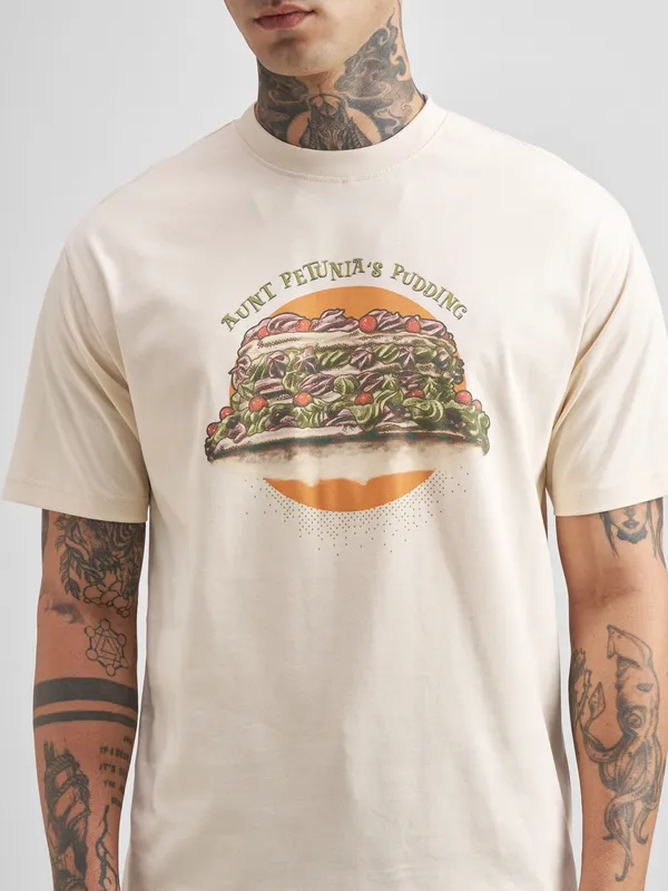 WB By Highlander Men Cream Harry Potter Printed Round Neck T-Shirt