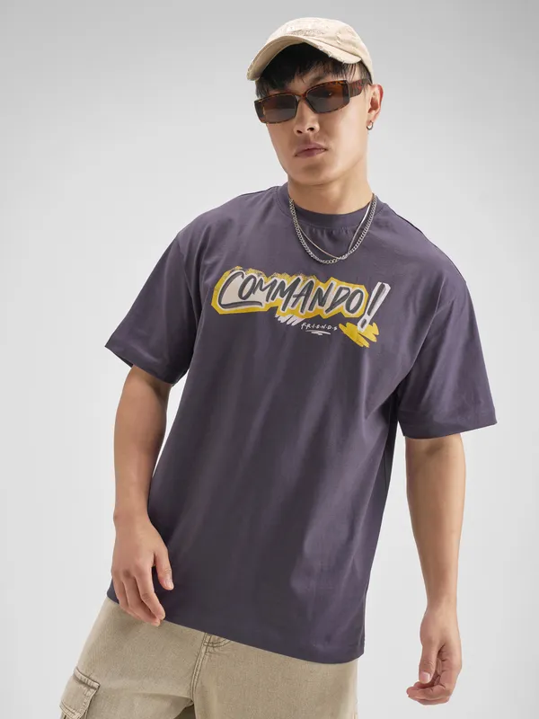 WB By Highlander Men Navy Blue FRIENDS Printed Round Neck T-Shirt