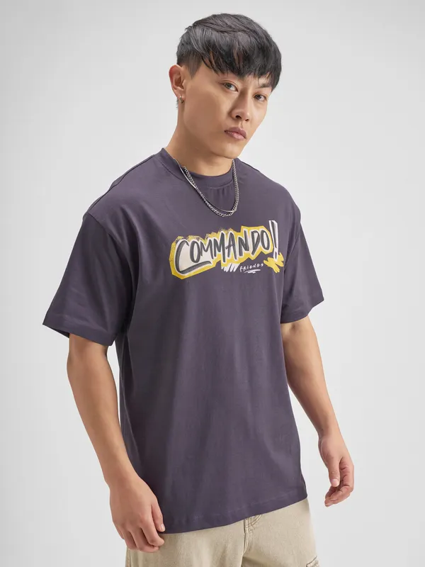 WB By Highlander Men Navy Blue FRIENDS Printed Round Neck T-Shirt